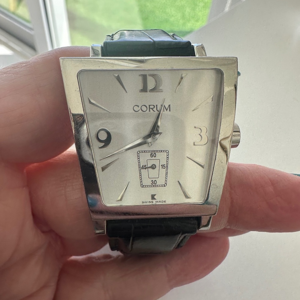 Corum Silver Stainless Steel Leather Trapeze Women's Wristwatch